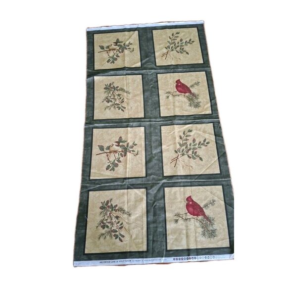 Birchwood Lane Moda Cotton Fabric Panel Cardinal Hollyberry 24"x42" 8 Squares, - Picture 1 of 6